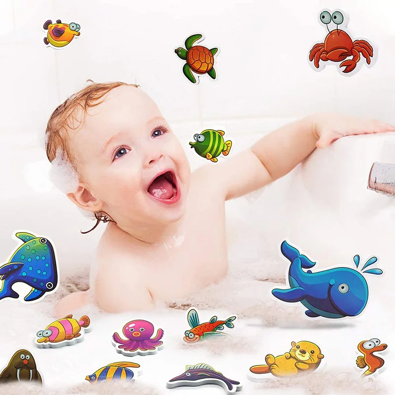 Baby-Badezimmer-Spielzeug, weiche EVA-Paste, frühe pädagogische DIY-Puzzles, Spielzeug, Tieraufkleber, Bad, Baby-Wasserspielzeug für 0–12 Monate, 1 Jahr