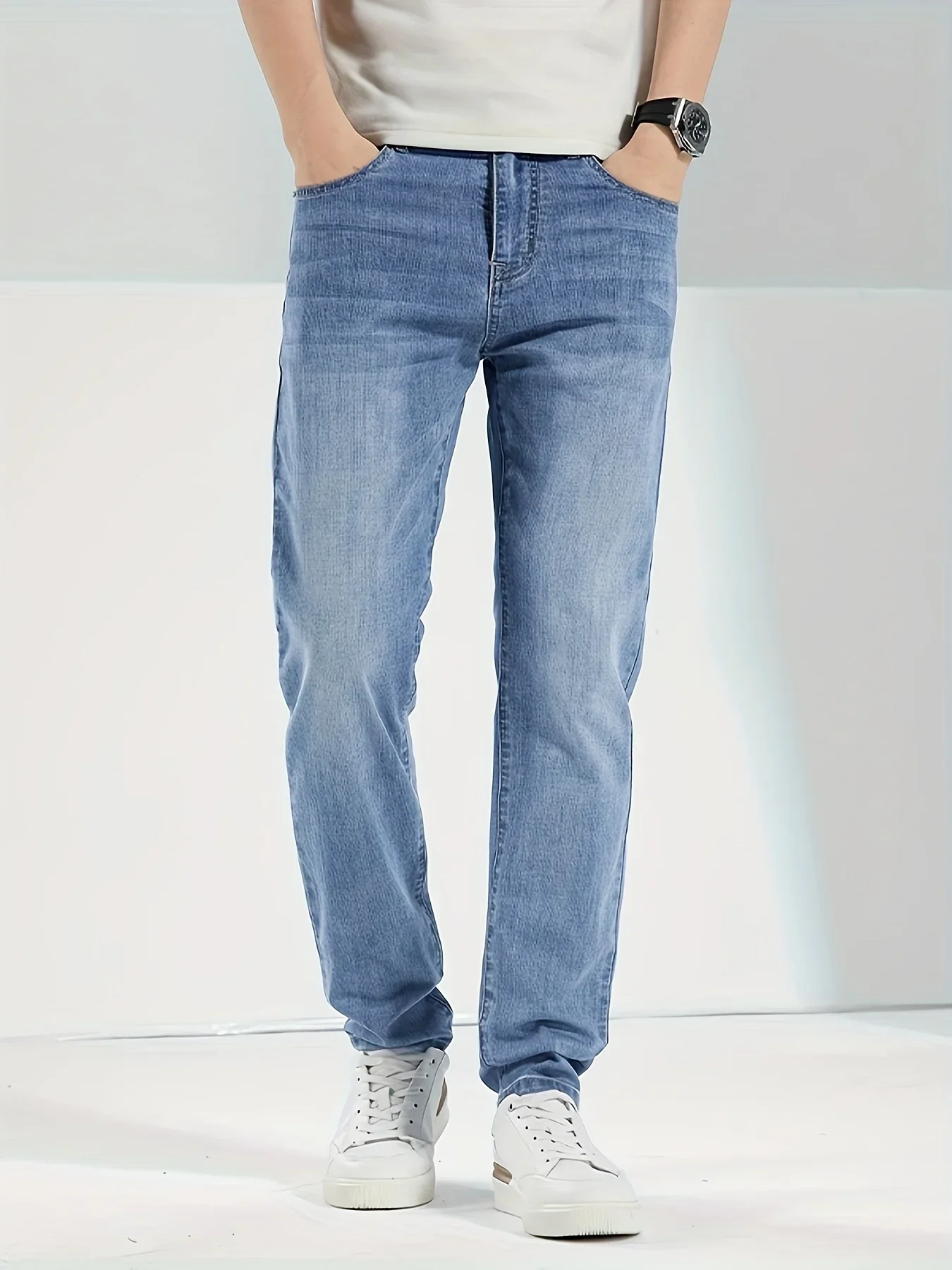 Jeans men's slim straight leg soft and comfortable light stretch spring casual pants