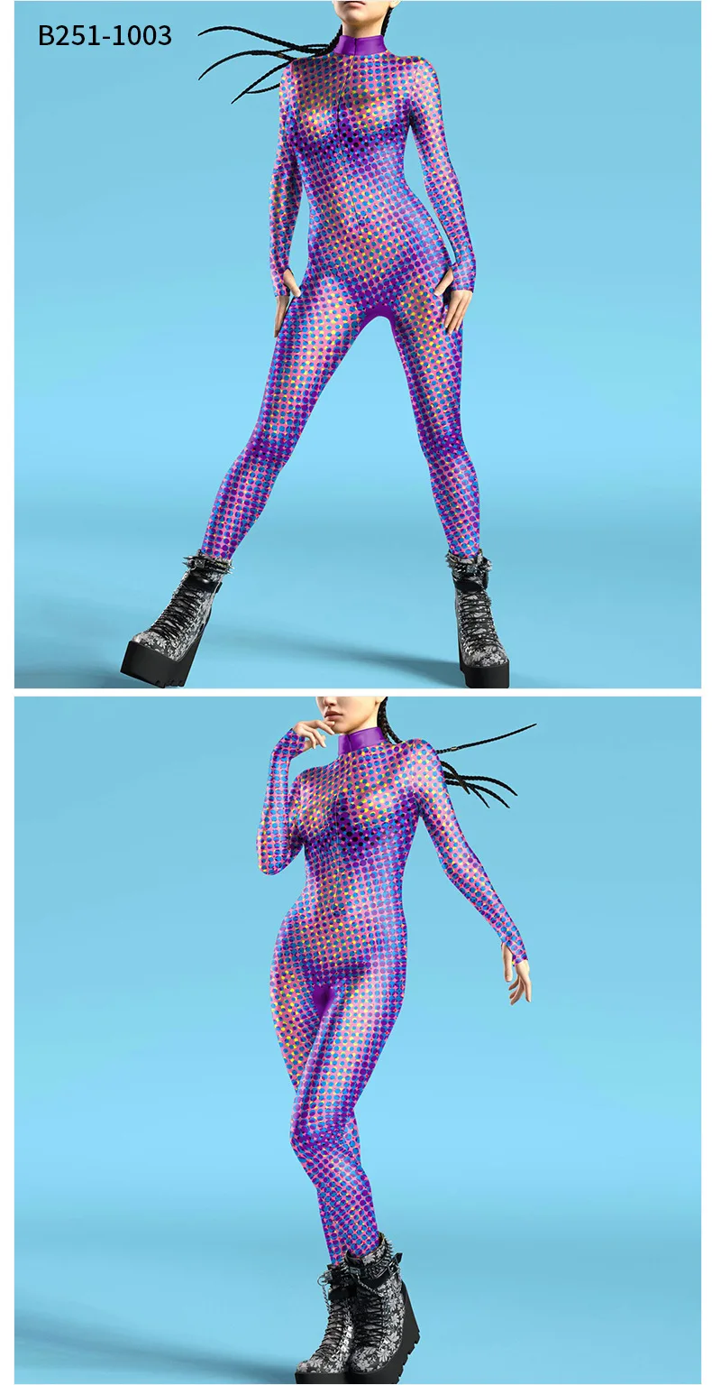 Futuristische Technologie Punk-Roboter Damen-Jumpsuits Kleidung Bunter Texturdruck Zentai-Bodysuit Cosplay-Kostüm Halloween-Outfit – Detail 6