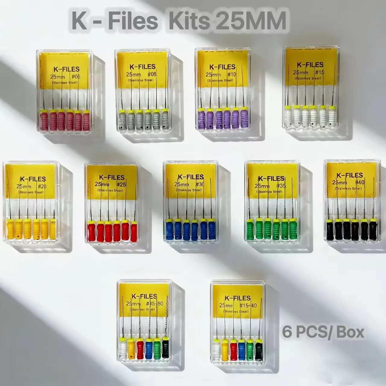 6Pcs/Pack Hand Use Dental K Files Stainless 21/25mm Steel Endodontic File for Root Canal Treatment