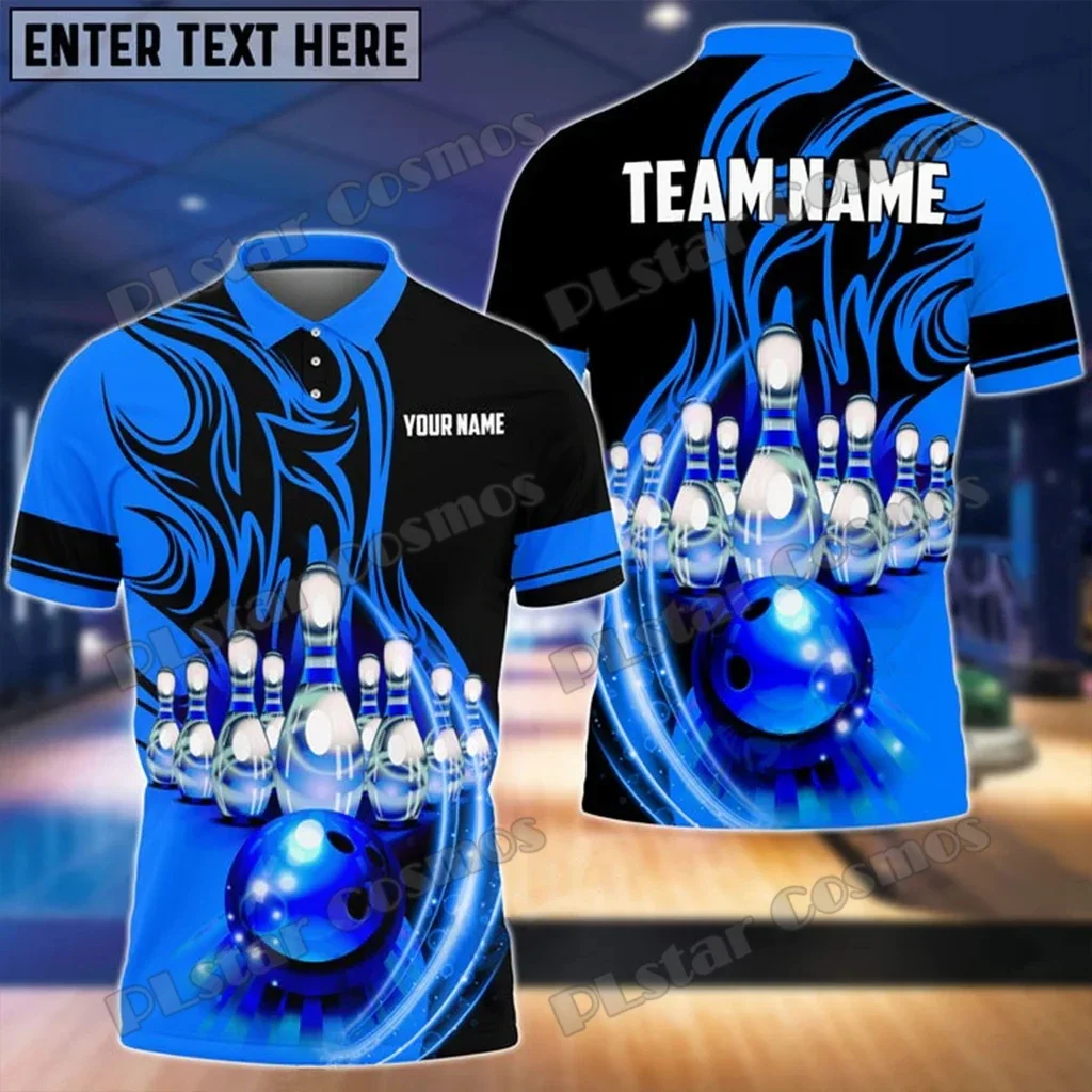 Flame Bowling Ball Break Pins Multicolor Custom Name 3D Printed Men's Polo Shirts Summer Casual Unisex Premium Polo Shirt PLP46