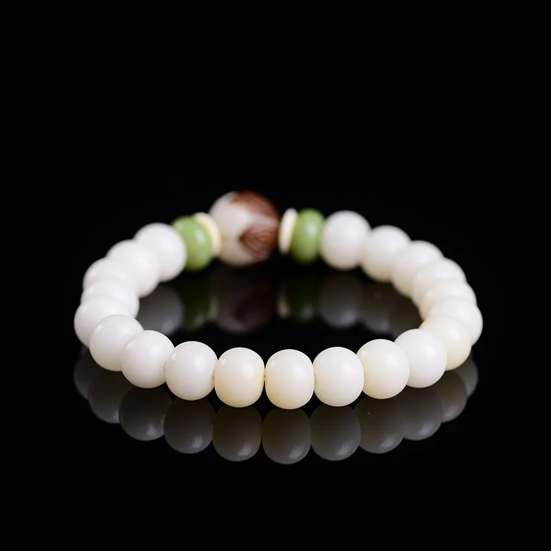 Natural White Bodhi Lotus Root Ivory Nut Buddha Bracelet Natural Crystal