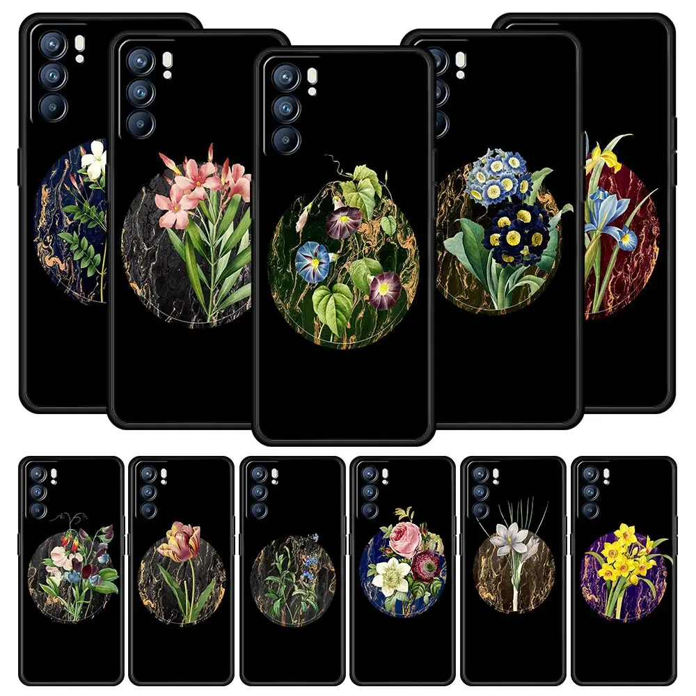 Vintage Flower Botanical Marble Phone Case For Oppo Find X5 A54 A53 A52 A9 2020 A15 A95 A16 A76 A74 Reno7 SE Reno6 Pro 5G Cover