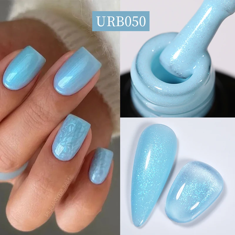 UR SUAGR 7ml Baby Blue Auroras Rubber Base Gel Glitter Reflective Nail Polish Sparkling Soak Off UV Gel For Profession Salon