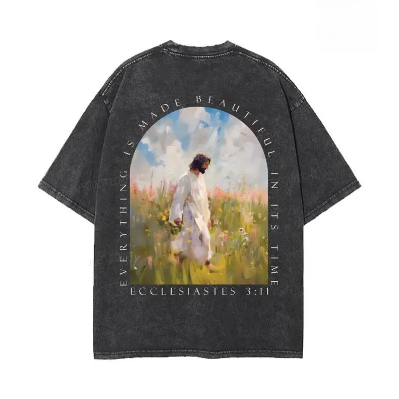 

Christian Graphic T-Shirt Unisex Jesus Ecclesiastes 3:11 Print Vintage Faith Tee Religious Streetwear Casual S-2XL