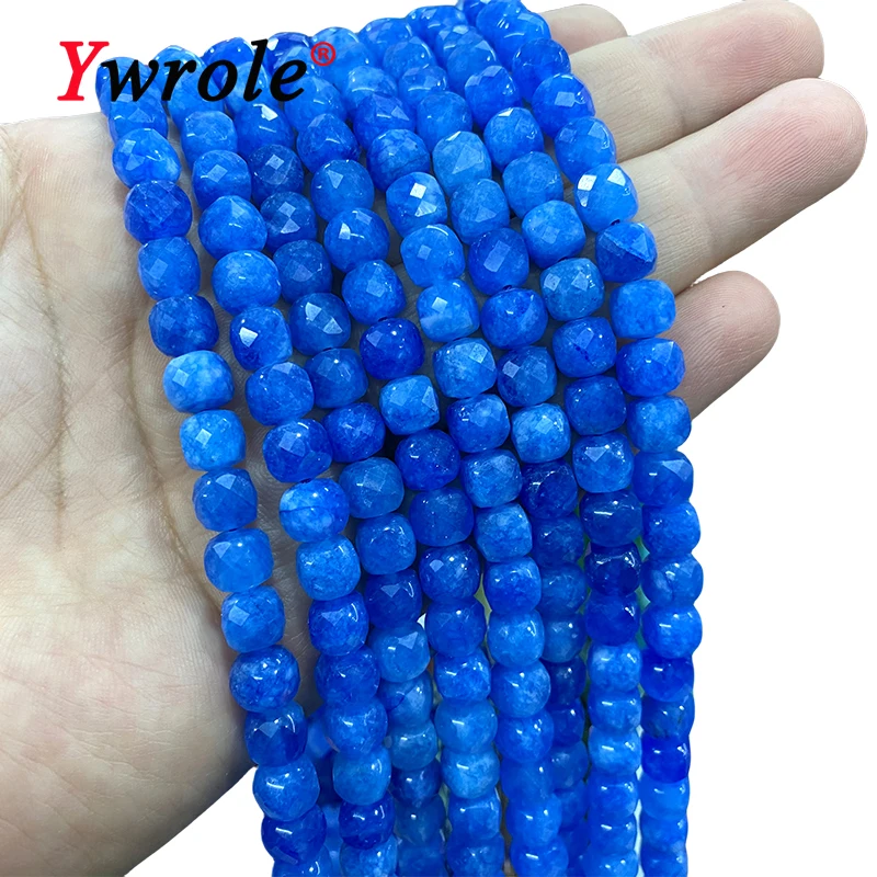 7x7MM Cube Natural Chalcedony Dark Blue Angelite Stone Loose Square Spacer Beads for Jewelry Making Diy Bracelet Accessories