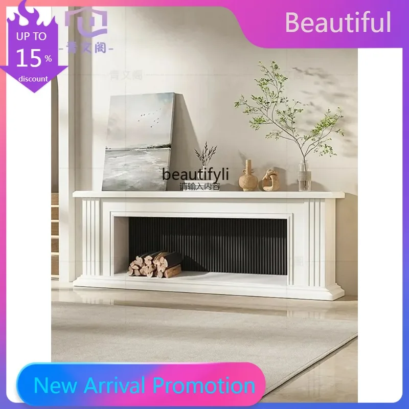 S132 Light Luxury Solid Wood Grille Fireplace TV Cabinet Living Room Simple Curio Cabinet Background Wall Storage Cabinet