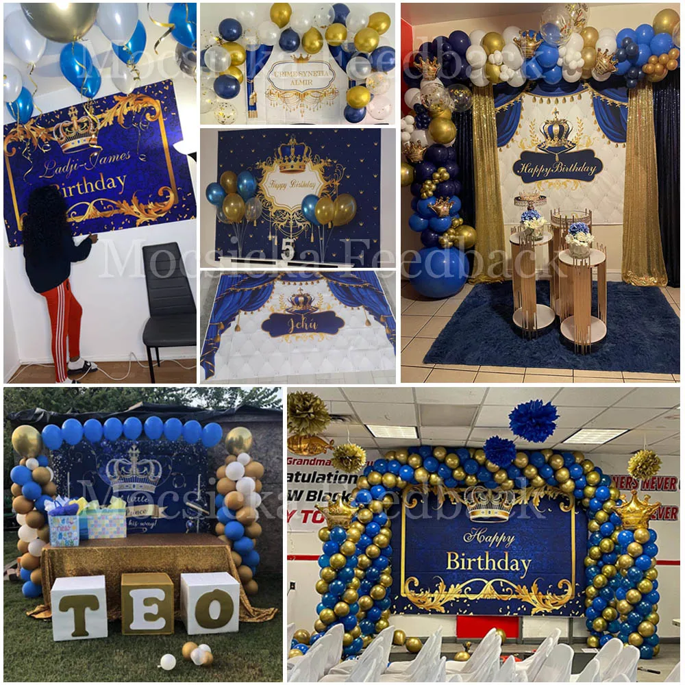 Mocsicka Chúc Mừng Sinh Nhật Phông Nền Hoàng Gia Cậu Bé Chủ Đề Hoàng Tử Bé Thái Sinh Nhật Nền Đảng Trang Trí Chống Đỡ Để Chụp Biểu Ngữ