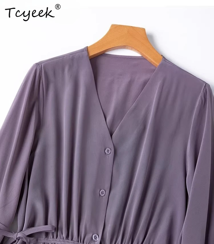 

Рубашка Tcyeek из 100% натурального шелка тутового шелкопряда, элегантные женские рубашки, весенне-летняя одежда, свободный крой, женские топы 2026, женская рубашка