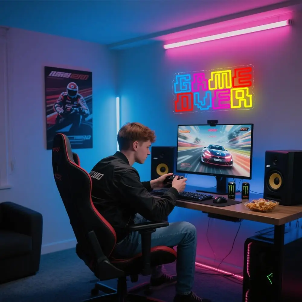 لعبة غرفة الألعاب النيون على LED النيون جدار ديكور لغرفة النوم نادي حفلة رجل الكهف الألعاب هدية للبنين في سن المراهقة USB بالطاقة