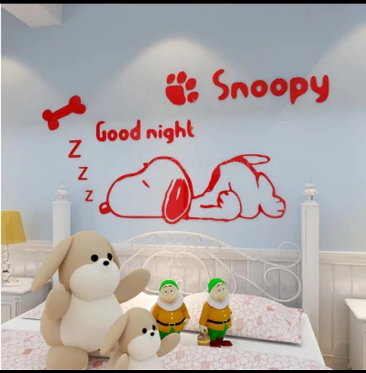 Cartoon Snoopy 3D Wall Stickers Cute Anime  Acrylic Crystal Home Decoration Sticker bedroom Bathroom Creative DIY Posters