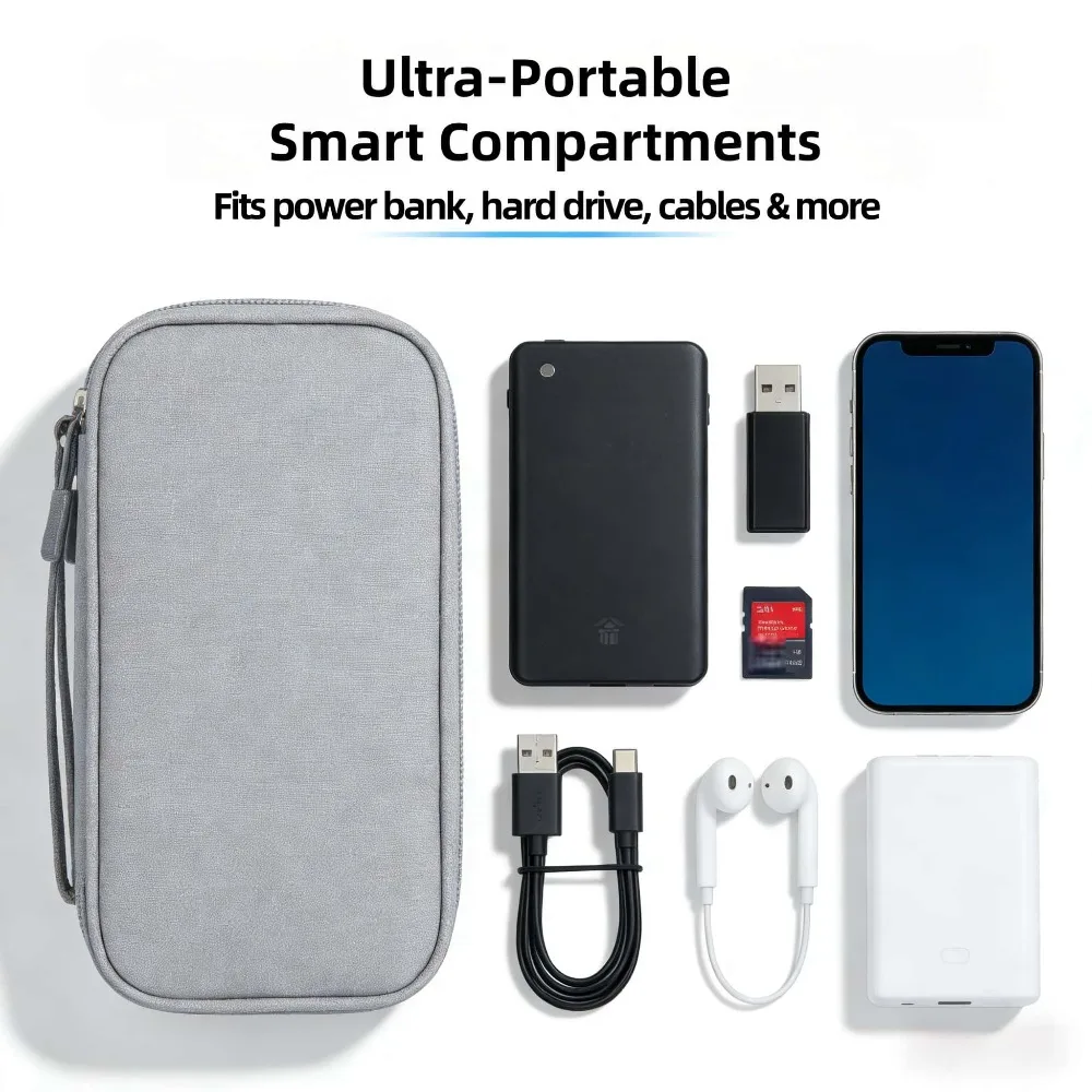 Étui de rangement pour appareils électroniques, pochette de voyage portable, étanche et résistante aux chocs, pour disque dur, chargeur, batterie externe, câbles, accessoires USB