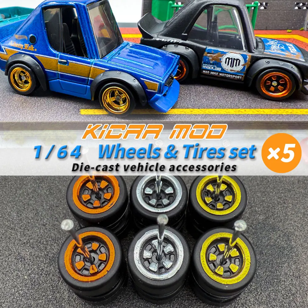 1/64 Modell Q Autoräder mit abnehmbaren Gummireifen für Spielzeug-Modellautos, Umbauteile für MINIGT (5 Autos) – Detail 1