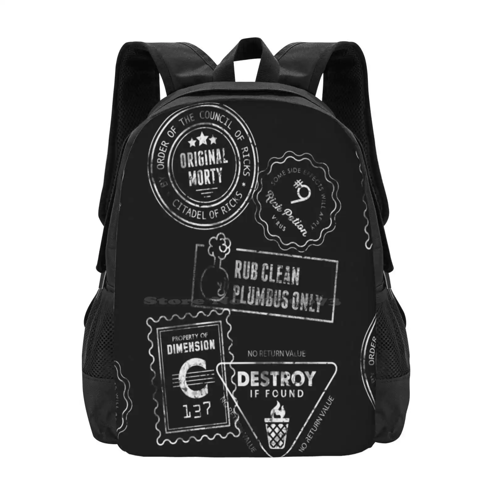 Genuine Morty [ White Ink ] New Arrivals Unisex Bags Student Bag Backpack Plumbus C 137 C137 Council Of Ricks