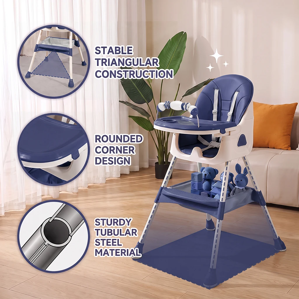 3-in-1-Babyhochstuhl, faltbarer, tragbarer Essstuhl, Sitzerhöhung für Kleinkinder, verwandelbar zum Essen und Spielen, mit doppellagigem Tablett und Spielzeugregal, 5-Punkt-Gurt, für Babys von 6 Monaten bis 3 Jahren. – Detail 6