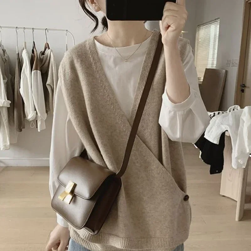 レディースセーターベスト ブラック ロング Vネック グレー ニットトップ 女性用 ヴィンテージ ジャンパー ファッション ジャージー 新作 ニットウェア クロシェ XQ843