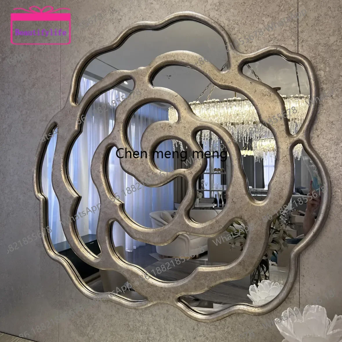 YL  French retro entrance living room decorative mirror light luxury abstract flower wall hanging high sense