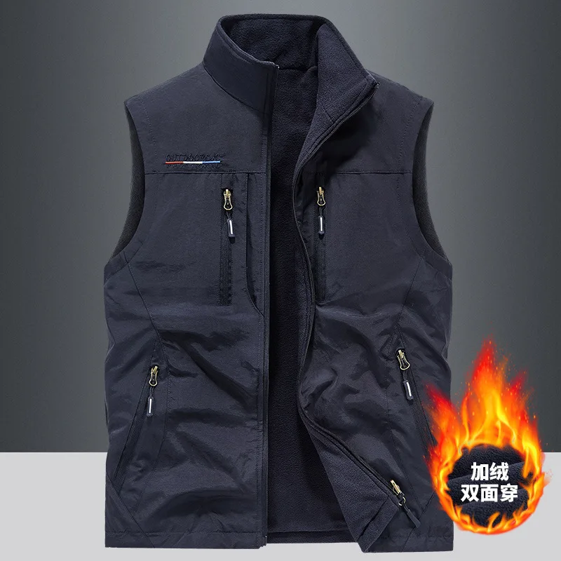 

Double-sided Wear Thickened Vest Fleece Pocket Fleece Outdoor Men's Large Size Vest Sleeveless Vest Jacket