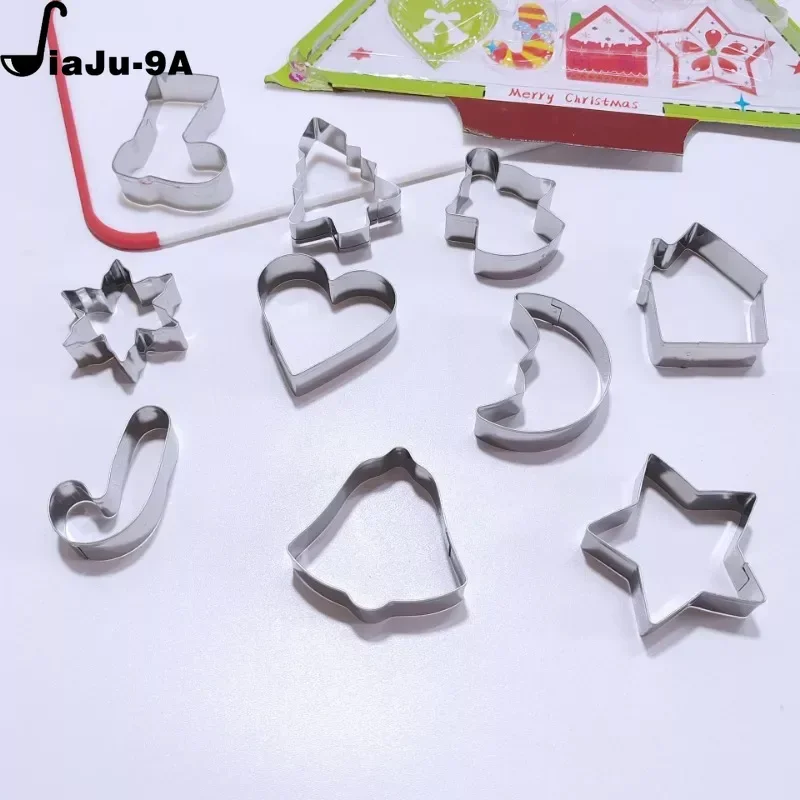 6PCS or 10PCS/Set Stainless Steel Christmas Cookie Cutters Xmas Tree Star House Bells Snowflake Baking Cake Biscuit Fondant Mold