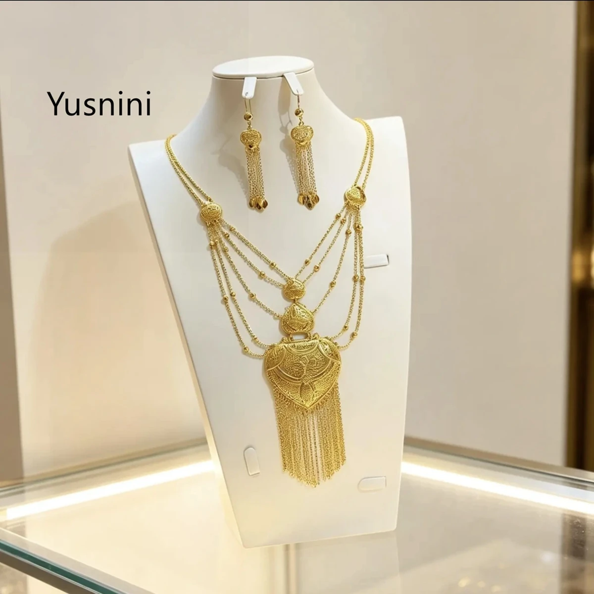 New High end Fashion Dubai 24K Gold Plated Tassel Necklace Earrings Romantic Wedding Party Jewelry Set for Lovers777