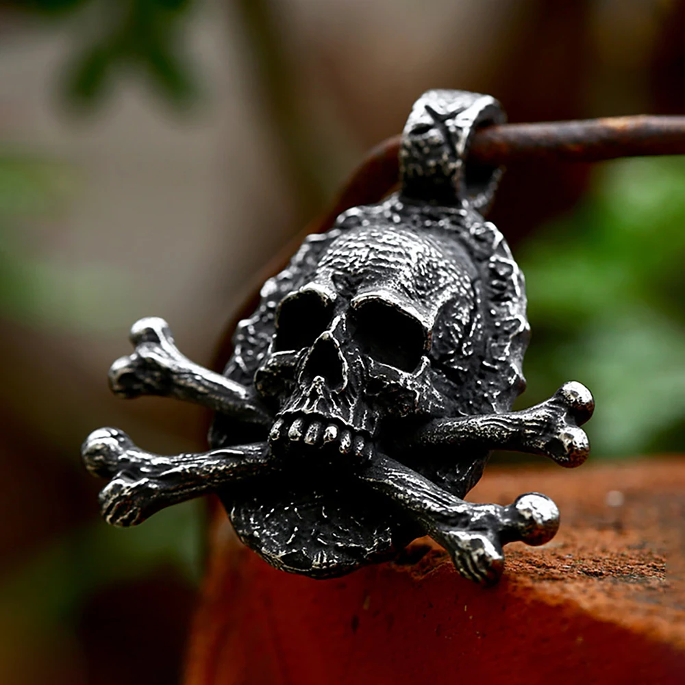 Gothic Vintage 316L Stainless Steel Skull Crossbones Pendant Necklace For Men Boys Punk Biker Cool Party Jewelry Gifts Wholesale