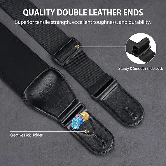 POGOLAB PGS-15 สายคล้องคอสําหรับ Electric & Bass สายรัดกว้างปรับความยาว 44-54 นิ้ว Pick Holder ล็อค Picks