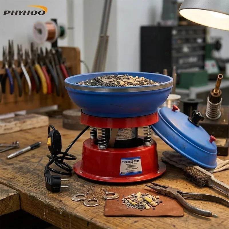 PHYHOO Vibratory Tumbler Polisher for Jewelry Jade Agate Small Metal Parts High Frequency Spiral Flow Finish Machine DIY Craft T
