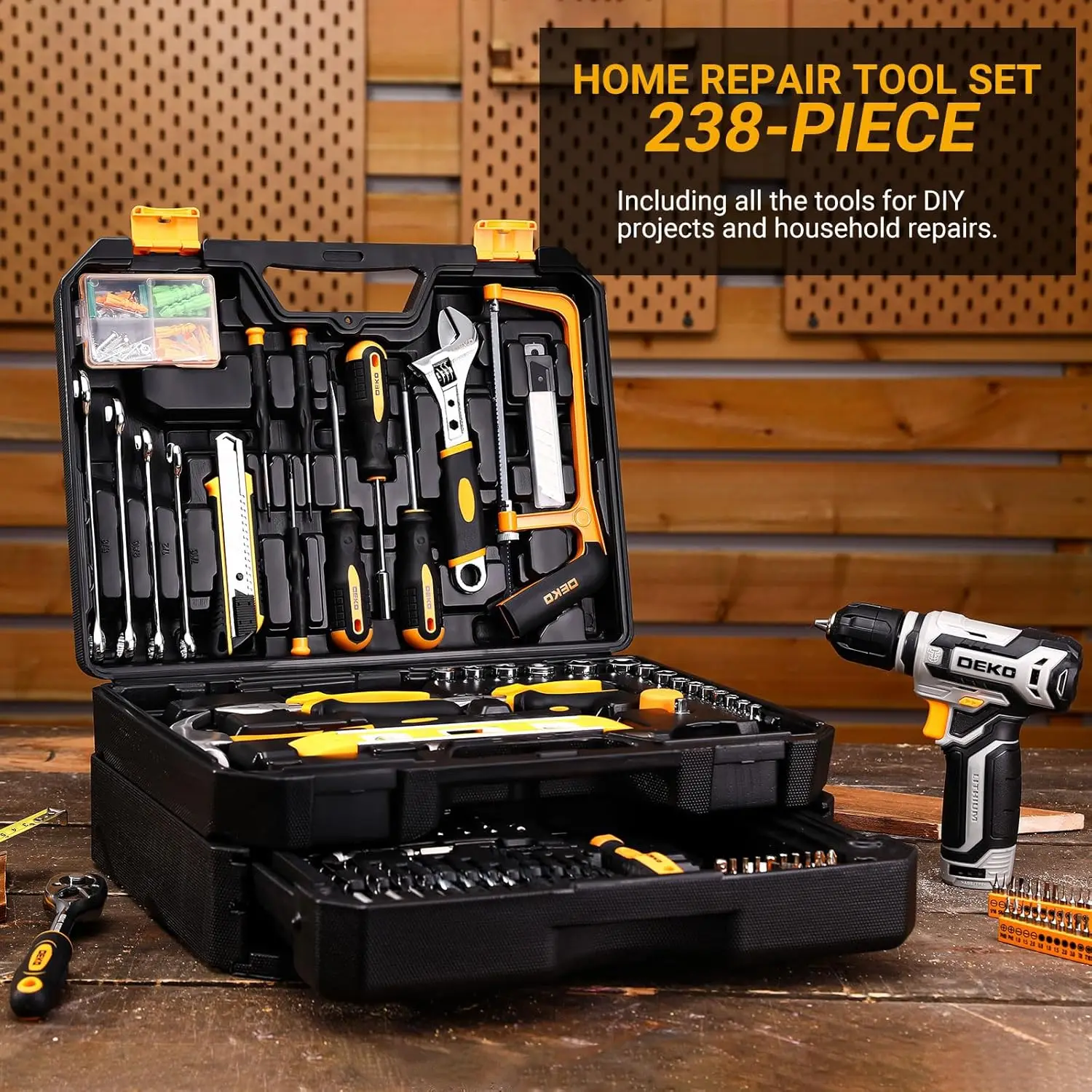 Imagem -05 - Dekopro Cordless Drill Grupo Home Mechanic Toolbox 12v Power Conjunto de Ferramentas de Reparação Manual Kits Combo Storage Org