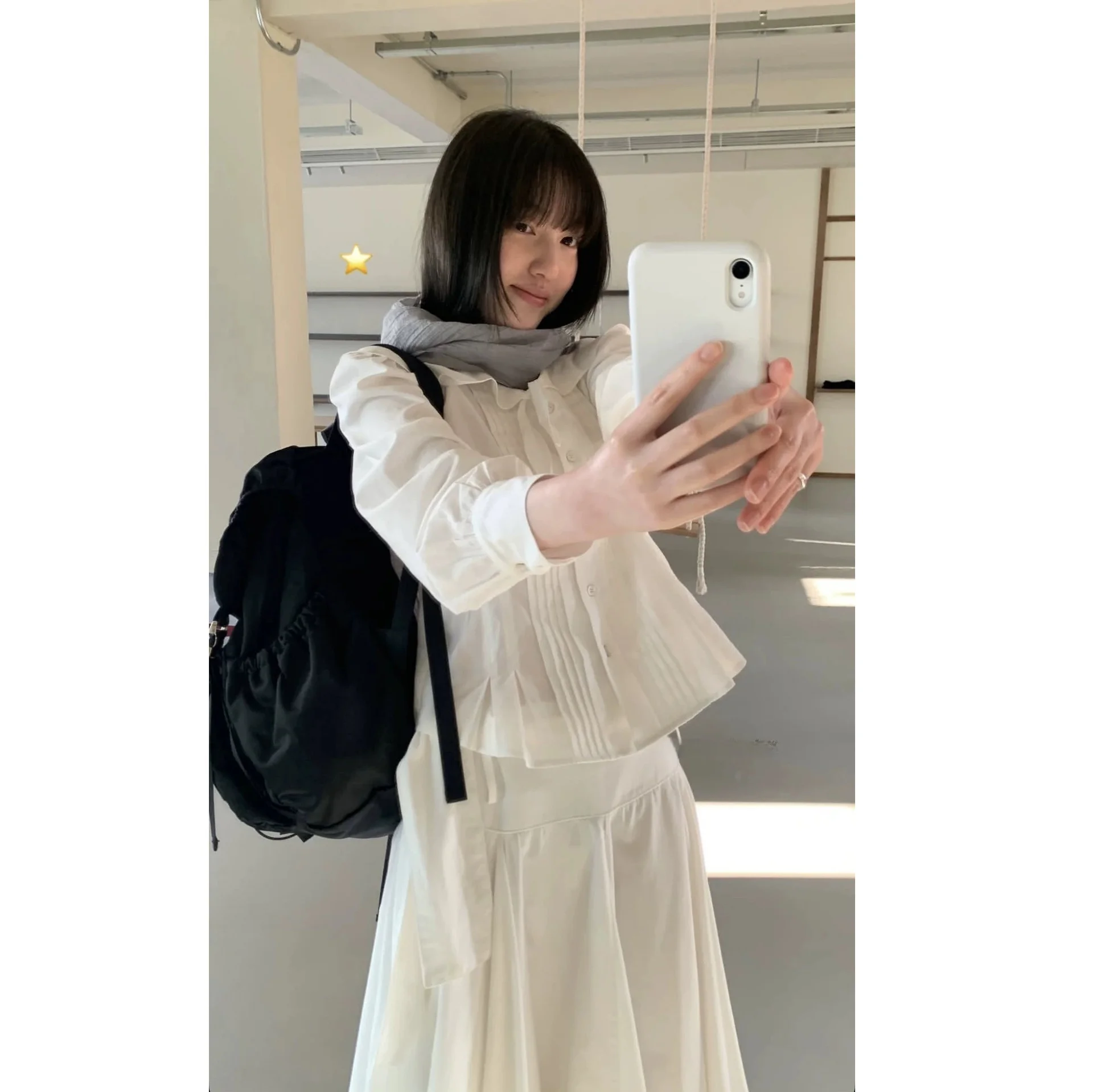 

Блузка Smoothood с воротником-стойкой и поясом, юбка-полусолнце, весна 2026, новинка, хлопок, свободный крой, асимметричный подол, молодежная