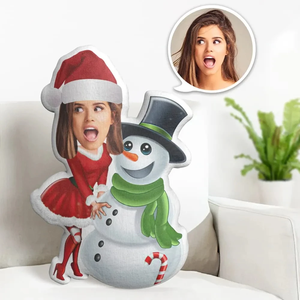 Benutzerdefiniertes Gesichtskissen, personalisiertes Fotokissen, Schneemann, Weihnachtskleid, MiniMe-Kissen, Geschenke für Weihnachten
