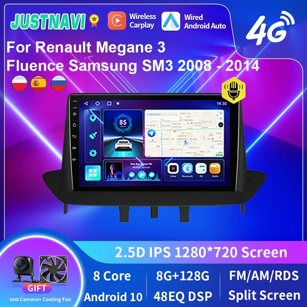 JUSTNAVI QT10 Android GPS Car Radio For Renault Megane 3 Fluence Samsung SM3 2008 - 2014 Stereo CarPlay Multimedia Video Player