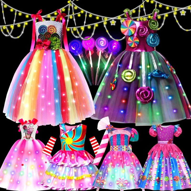 

Princess Candy Dress For Girl Lollipop Prium Carnival Party Clothing Kids Cosplay Fancy Rainbow Unicorn Costume Outfits 3-10Y