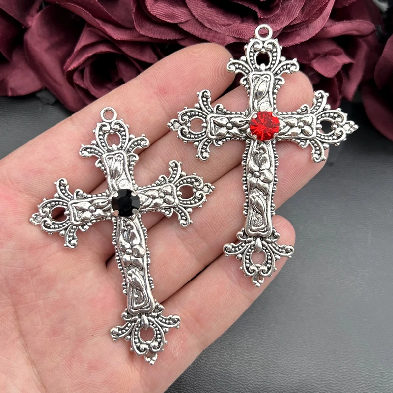 3pcs 55*76mm Gothic Large Crystal Cross Pendant Punk Red Black Crystal Jewelry DIY Handmade Making Charm Discovery Accessories