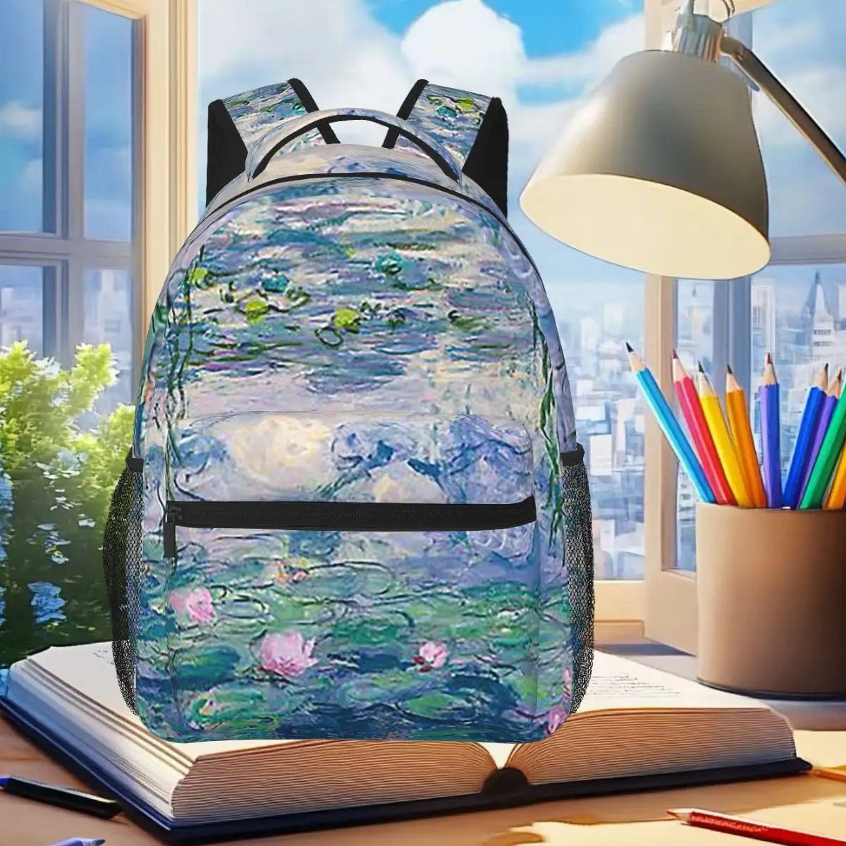 

Рюкзак с водными лилиями Claude Monet Fine A, студенческая сумка для книг для мальчиков и девочек, детская школьная сумка, компьютерные сумки на плечо для мужчин и женщин