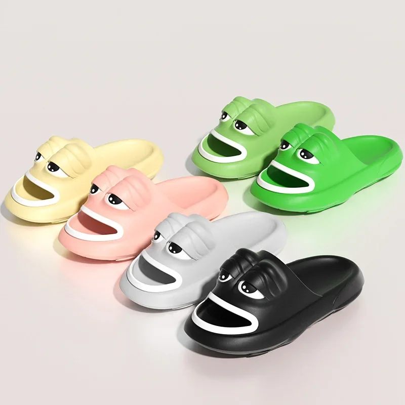 EVA One word Couple Slippers 2024 New Cartoon Frog Fashion Trend Parent Child Slippers Super Soft and Non slip Men's Slippers