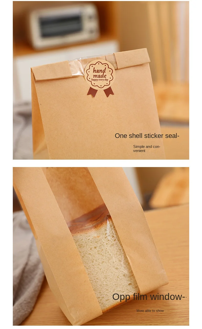 50/100 Stück Kraftpapiertüten, Toasttüten, Verpackungsbeutel, selbstverschließende Brottüten, Backwaren-Verpackungsbeutel, Keks- und Kuchenbeutel, inklusive Aufkleber – Detail 9