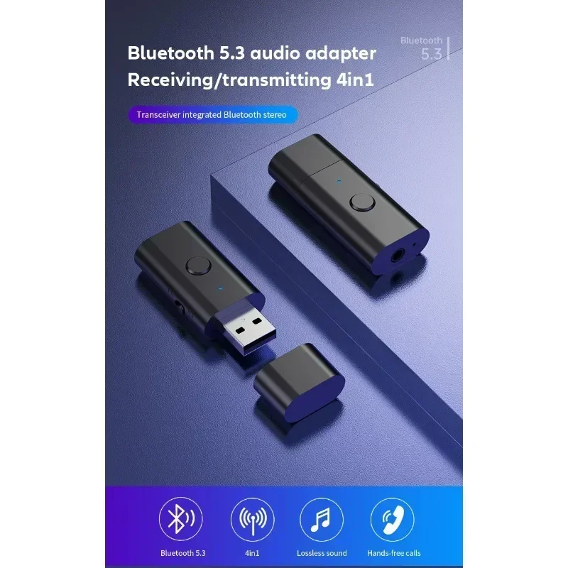 

4 in 1 Wireless Bluetooth AUX Adapter Bluetooth 5.3 Car Audio Receiver Transmitter USB to 3.5mm Jack Music Mic Handsfree Adapter