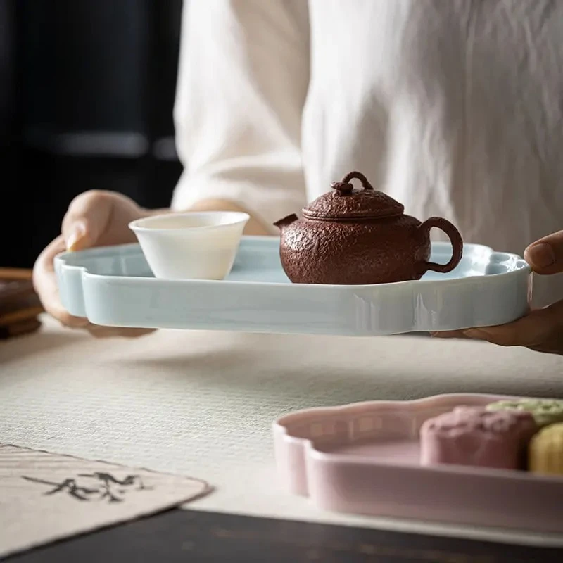 Exquisite Chinese Style Tea Tray Retro Ceramics Pot Bearing Dry Bubble Tray Household Dessert Fruit Plate Kung Fu Teaset Gifts