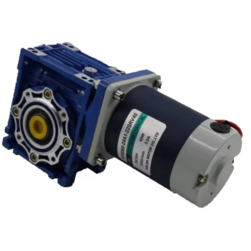 12V 24V 60W NMRV40 DC Worm Gear Motor with Dual Output Shaft RV40 with Self-locking Adjustable-speed CW CCW High Torque