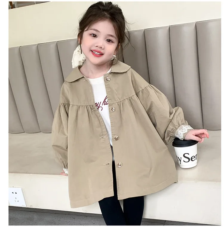 Children's Medium To Long Korean Windbreaker 2026 New Fashionable Baby Lace Cuff Jacket for Spring and Autumn Styles