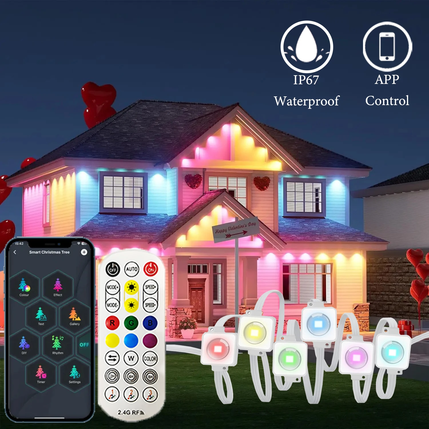 

300FT 180LEDs White Permanent Outdoor Eaves Light LED String APP Control Waterproof RGB IC Color Suitable For Christmas Party