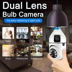 2.4G Wifi Dual Lens WIFI Bulb Camera CCTV IP Wireless PTZ Cameras Color Night Vision Two-Way Audio Indoor Video Surveillance Cam