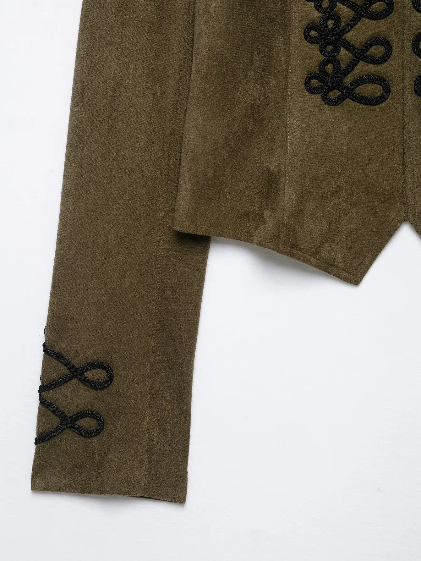 2026 Neue Damen Wildleder Kurzjacke Stehkragen Handgemachte Knotenstickerei Schlanke Passform Langarm Mode Retro Damen Oberbekleidung – Detail 5