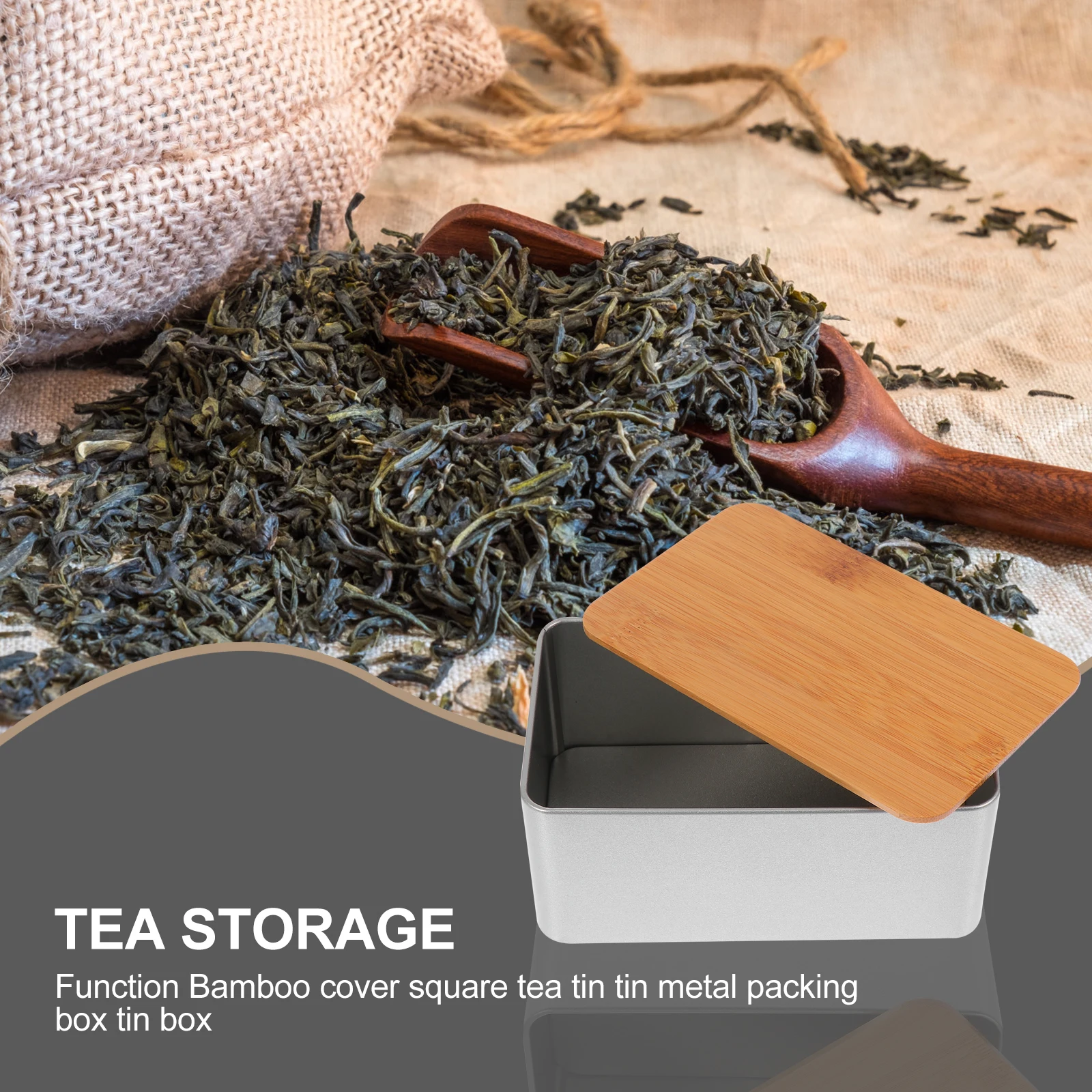 

Bamboo Lid Iron Tin Canister Storage Jar Tea Snacks Dry Food Gift Packaging Box Sealed Container Crafts Candies Square Tinplate