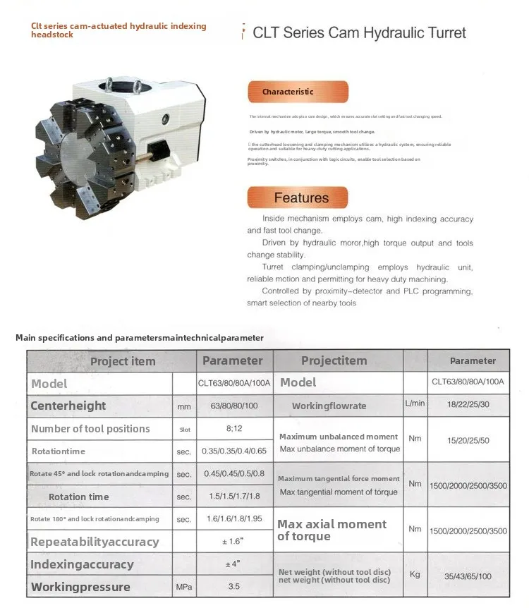 CLT Series Cam CNC Hydraulic Turret Hydraulic Tool Holder CLT63/80A