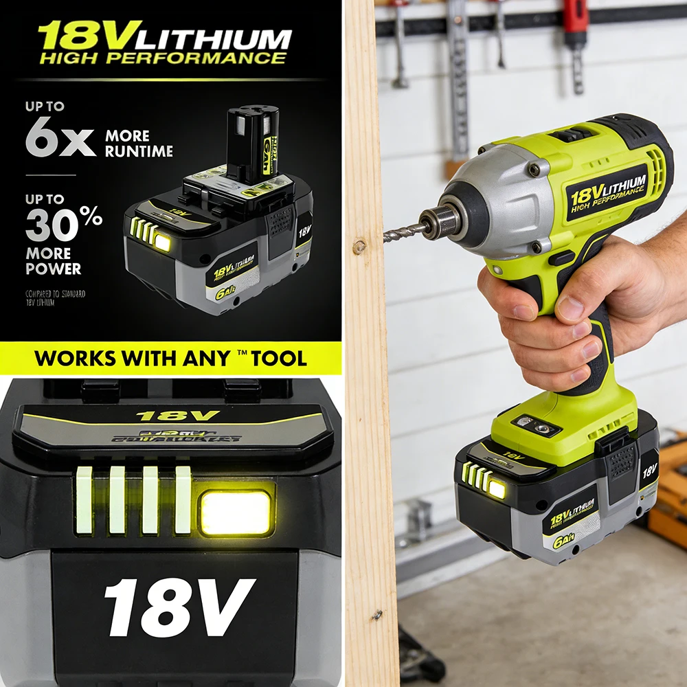 

Genuine RYOBI 18V 8.0Ah Rechargeable Battery, High Capacity Stable Performance No Memory Effect Compatible P104 P107 P108 P109