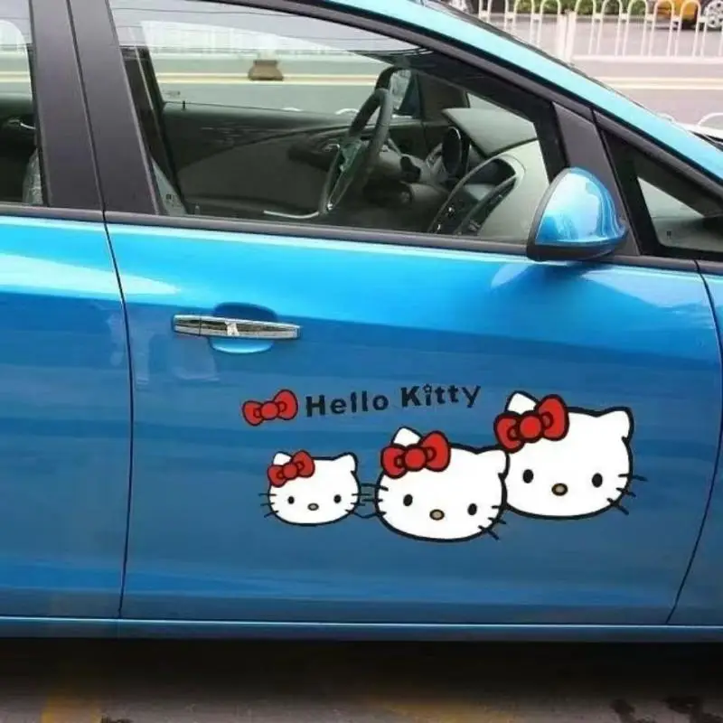 Car Sticker HelloKitty Kawaii Cartoon Anime Glueless Headlight Body Modification Waterproof Large Sticker to Block Scratches Dec