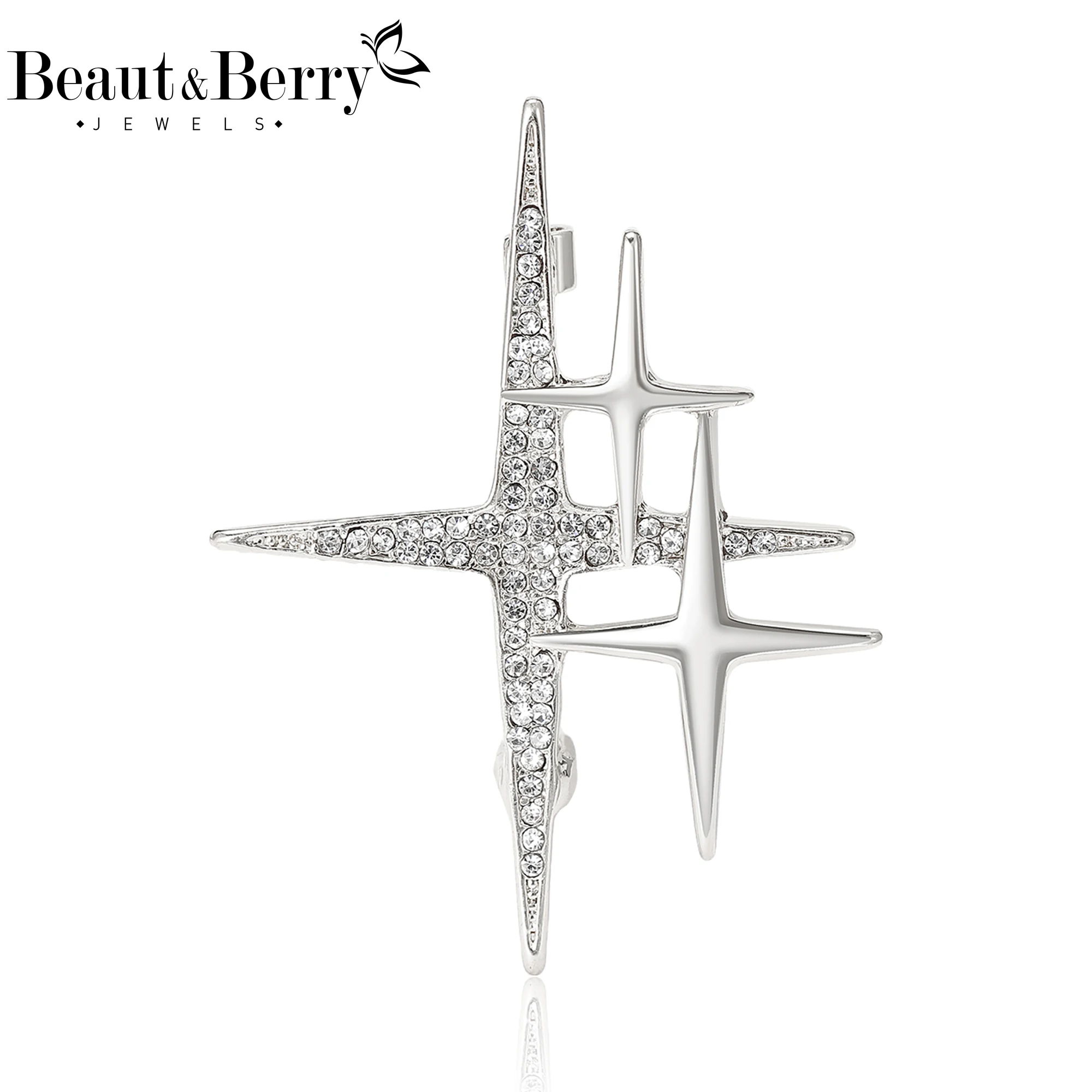 Beaut&Berry Trendy Rhinestone Cross Star Brooches for Women Unisex Fine Pins Casual Party Jewelry Accessories Gifts Decoration