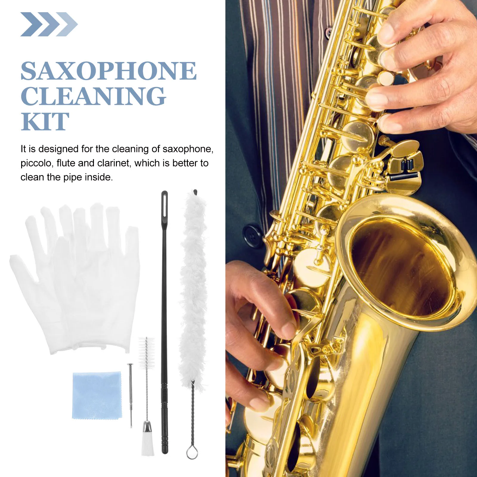 

Cleaning Tool Cotton Brush Wrench Instrument Dusting Saxophone Cleaner Kit Folding Saxphone Clarinet Metal Kits Alto