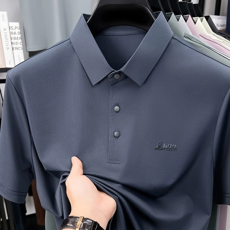 Lässiges Polo-T-Shirt für Herren, kurzärmelig, elastisch, atmungsaktiv, für Business, Büro, Alltag, Sommer, leichte Bluse – Detail 8